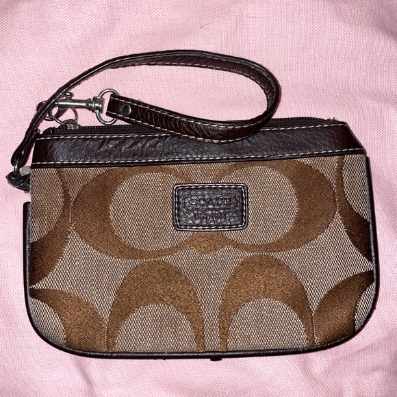Coach Brown/Tan Small Fabric Wristlet - Picture 1 of 8
